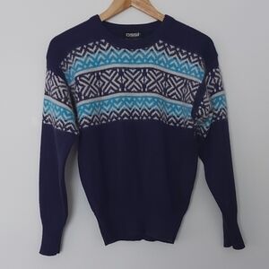Vintage Ossi Ski Wear Fairisle Knit Sweater Acrylic and Wool Blend Size Small